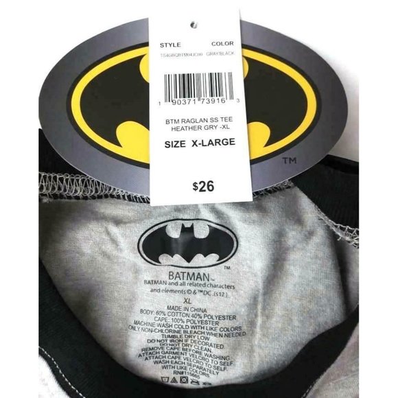 BATMAN Girls XL Shirt Top New With Cape Glitter Grey Black Yellow DC Comics - Picture 3 of 7